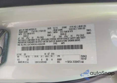 2016 Lincoln Mkc Select from USA, damaged, VIN 5LMCJ2C95GUJ22235